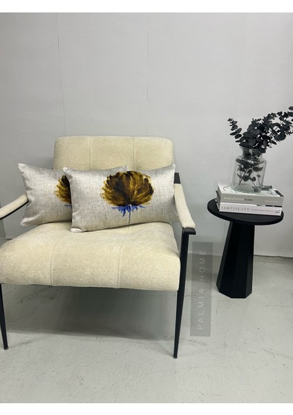 Çiçek Desenli Hardal Renk Çift Taraflı Dekoratif 2'li Yastık Kılıfı Seti 32 x 55 cm