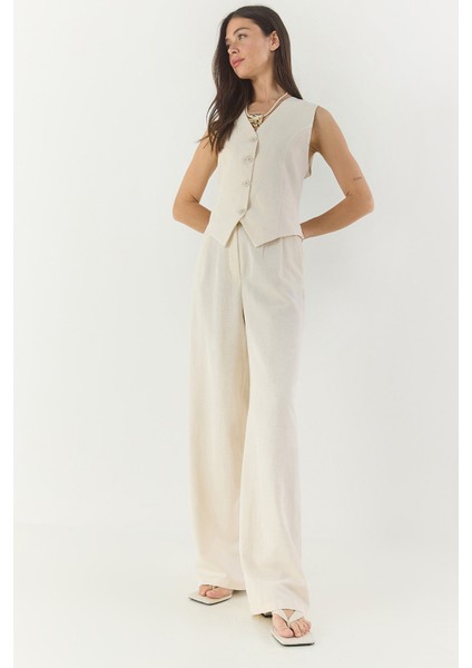 Kadın Yüksek Bel Pantolonlu Yelekli Astarlı Alt-Üst Takım