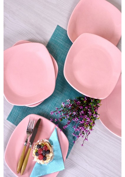 6'lı 27 cm Açık Pembe Köşem Servis Tabağı Seti, Şık ve Kullanışlı Dizayn