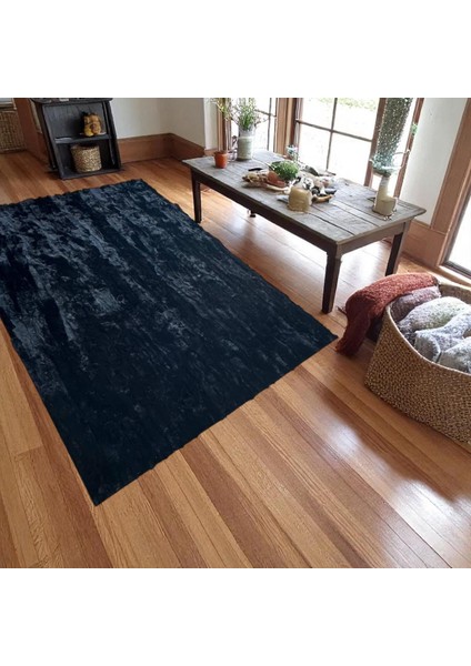 Şık Siyah Tavşan Derisi Halı - Yumuşak Salon Halısı, Modern Kaymaz Tabanlı Halı modelleri