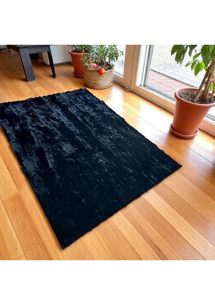 Şık Siyah Tavşan Derisi Halı - Yumuşak Salon Halısı, Modern Kaymaz Tabanlı Halı indirimleri