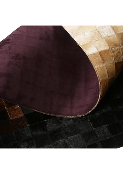 Kahverengi Geçişli Dana Derisi Patchwork Halı – El Yapımı Hakiki Deri Lüks Ev Dekorasyonu Halısı fırsatları