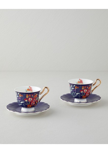 Lacivert 4'lü 2 Kişilik Seramik Fincan Takımı 220 ml