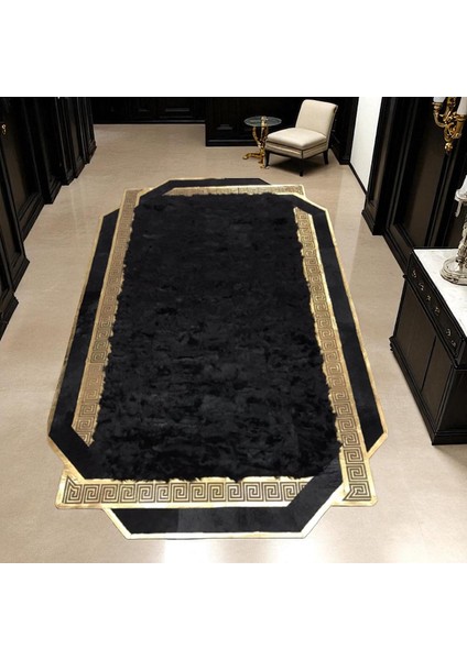 Lüks Siyah Toskana Koyun Derisi Halı, Kaymaz Tabanlı ve Şık Tasarımlı Salon Halısı modelleri