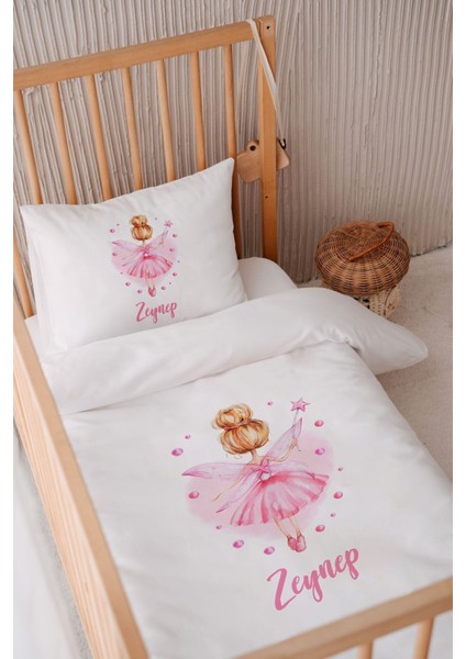 %100 Pamuk Saten Bebek Yatak Nevresim Seti, 100X150, Isme Özel, Beyaz