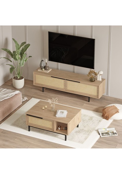 Bohem Tv Ünitesi Orta Sehpa 2'li Set Sepet-Uv Baskı Jüt BOH19-SU