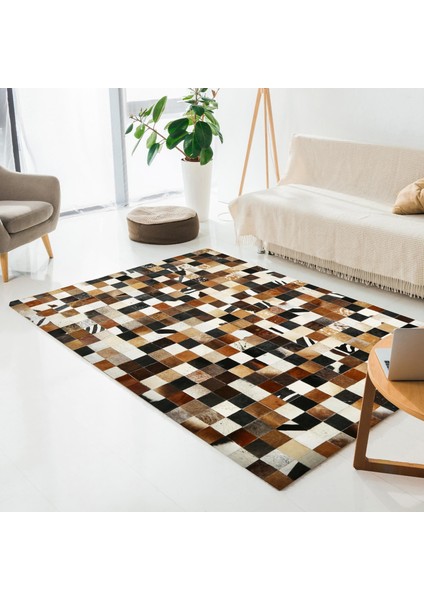 Çok Renkli El Yapımı Dana Derisi Halı, Hakiki Deri Patchwork Tasarım, Modern Salon Halısı fırsatları