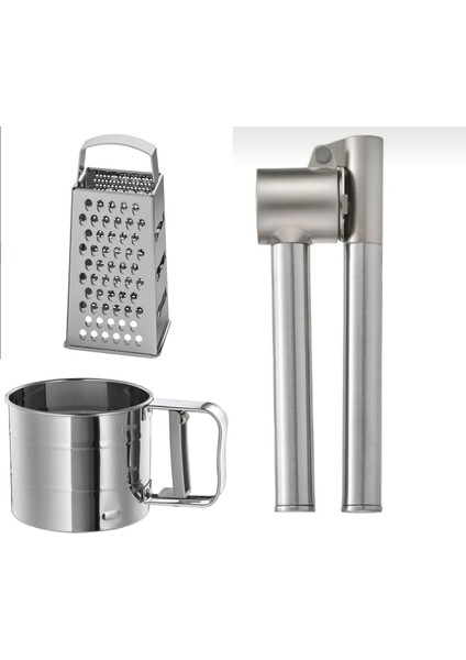 3'lü Set: Rende, Sarımsak Ezici, Un Eleği, Dayanıklı ve Kullanışlı Takımlar