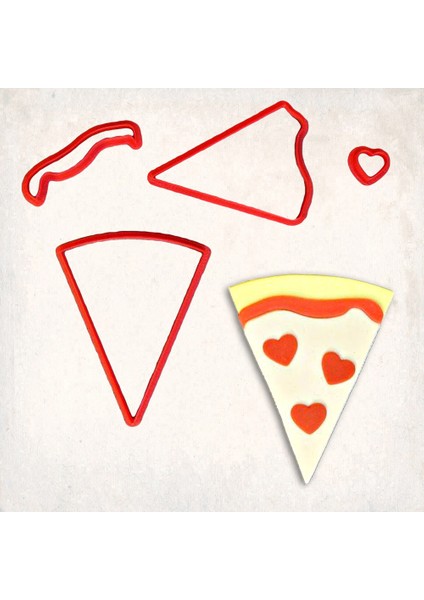 Kalp Pizza Detay Kurabiye Kalıp Seti 4’lü