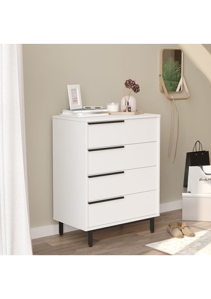 Bohem Şifonyer 4 Çekmece Metal Ayaklı Beyaz BOH17-W fiyatları