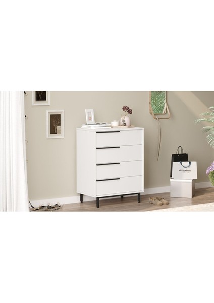 Bohem Şifonyer 4 Çekmece Metal Ayaklı Beyaz BOH17-W modelleri