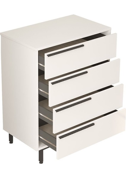 Bohem Şifonyer 4 Çekmece Metal Ayaklı Beyaz BOH17-W fırsatları