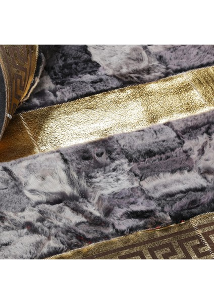 Altın Kenarlı Gri Koyun Derisi Halı, Modern El Yapımı Toskana Halı modelleri