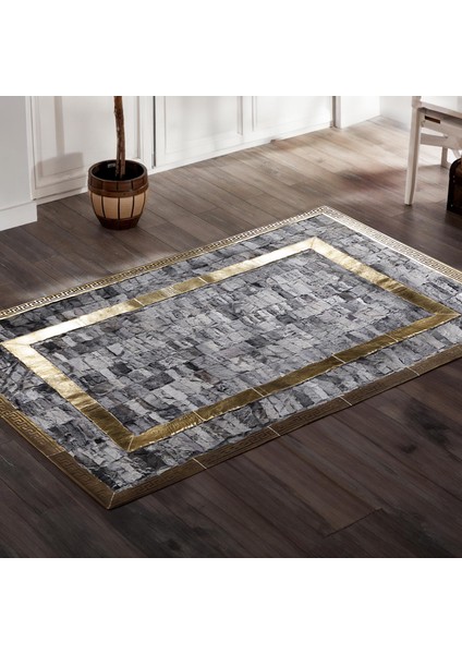 Altın Kenarlı Gri Koyun Derisi Halı, Modern El Yapımı Toskana Halı fırsatları