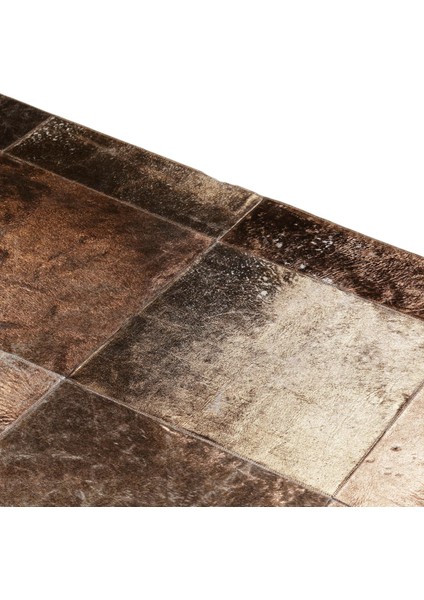 Kahverengi Tonlarında Doğal Dana Derisi Patchwork Halı – El Yapımı Hakiki Deri Lüks Giriş Halısı fırsatları