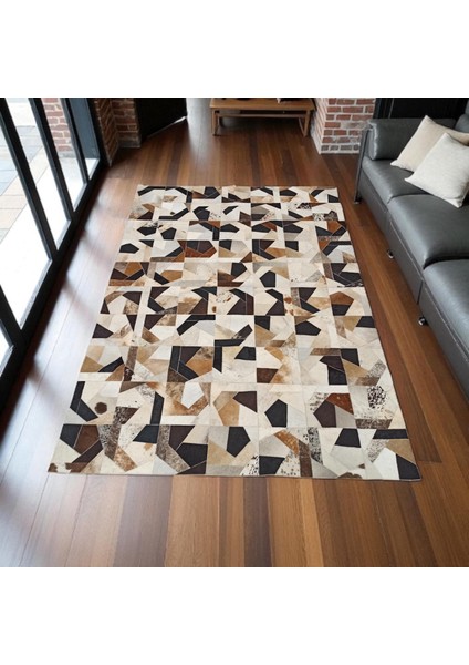 El Yapımı Dana Derisi Patchwork Halı – Modern ve Şık Salon Halısı fırsatları