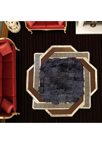 Altın Bordürlü Siyah Toskana Kürkü Halı – El Yapımı Şık ve Yumuşak Salon Halısı fiyatları