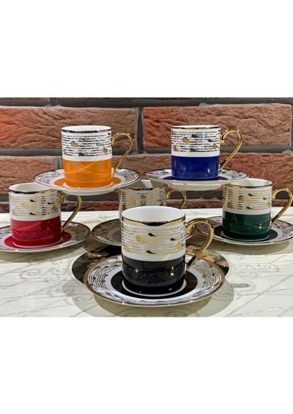 Renkli Porselen Fincan Takımı, Şık ve Zarif Set