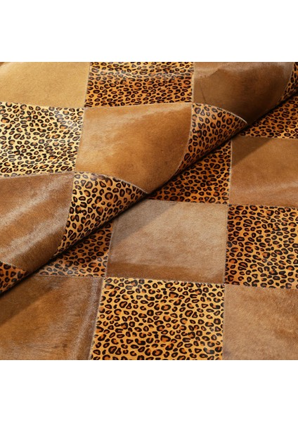 Kahverengi Doğal Dana Derisi Patchwork Halı – El Yapımı Hakiki Deri Kaymaz Koridor Halısı modelleri