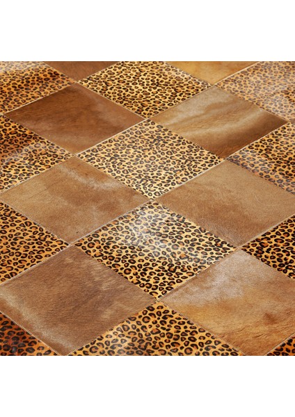 Kahverengi Doğal Dana Derisi Patchwork Halı – El Yapımı Hakiki Deri Kaymaz Koridor Halısı indirimleri