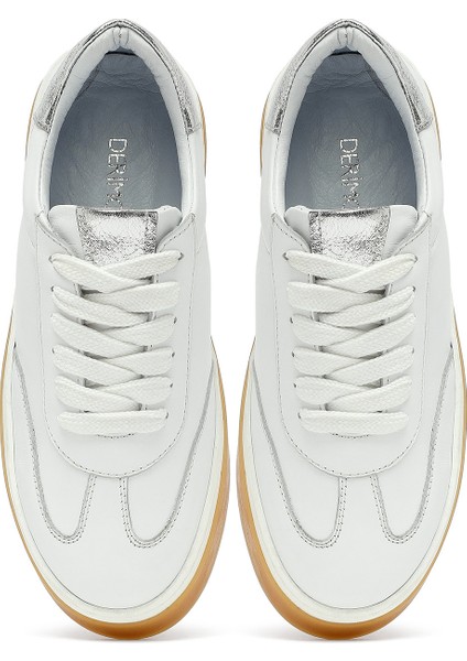 Kadın Beyaz Bağcıklı Deri Sneaker 25AFD511218