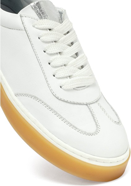 Kadın Beyaz Bağcıklı Deri Sneaker 25AFD511218