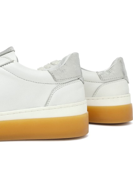 Kadın Beyaz Bağcıklı Deri Sneaker 25AFD511218