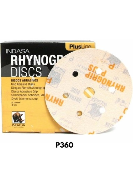 INDASA P360 HOOKIT DİSK ZIMPARA 150MM 6 DELİK RHYNOGRIP PLUS DISC 50 ADET 1 KUTU