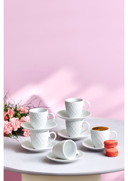 6 Kişilik 90 ml Beyaz Kahve Fincan Takımı, Şık ve Kullanışlı Set