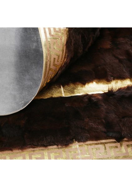 Altın Çerçeveli Koyu Kahverengi Toskana Halı, Doğal Renkli Modern Dekoratif Halı modelleri