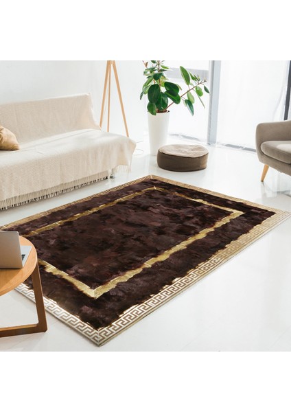 Altın Çerçeveli Koyu Kahverengi Toskana Halı, Doğal Renkli Modern Dekoratif Halı fırsatları