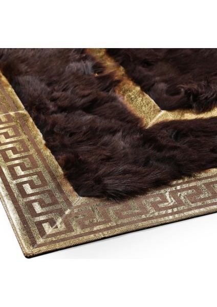 Altın Çerçeveli Koyu Kahverengi Toskana Halı, Doğal Renkli Modern Dekoratif Halı indirimleri