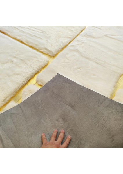 Altın Bordürlü Beyaz Peluş Halı - Yumuşak Yatak Odası Halısı modelleri