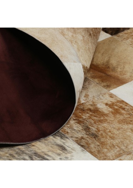 Krem Renkli Doğal Dana Derisi Patchwork Halı – El Dokuma Hakiki Deri Şık Giriş Halısı modelleri