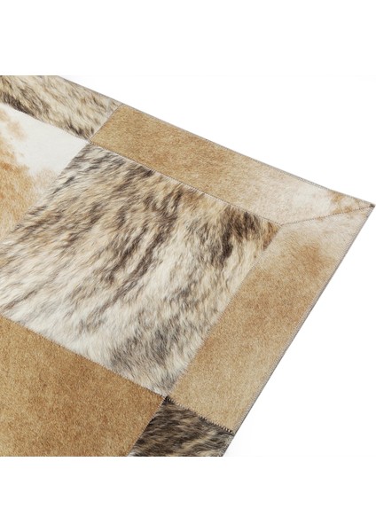 Krem Renkli Doğal Dana Derisi Patchwork Halı – El Dokuma Hakiki Deri Şık Giriş Halısı fırsatları