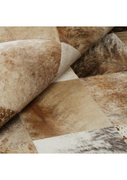 Krem Renkli Doğal Dana Derisi Patchwork Halı – El Dokuma Hakiki Deri Şık Giriş Halısı indirimleri