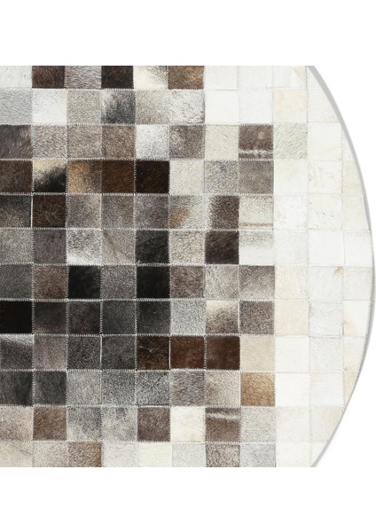 Gri Patchwork Yuvarlak Dana Derisi Halı – El Yapımı Doğal ve Modern Salon Halısı fırsatları