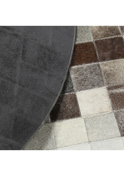 Gri Patchwork Yuvarlak Dana Derisi Halı – El Yapımı Doğal ve Modern Salon Halısı indirimleri