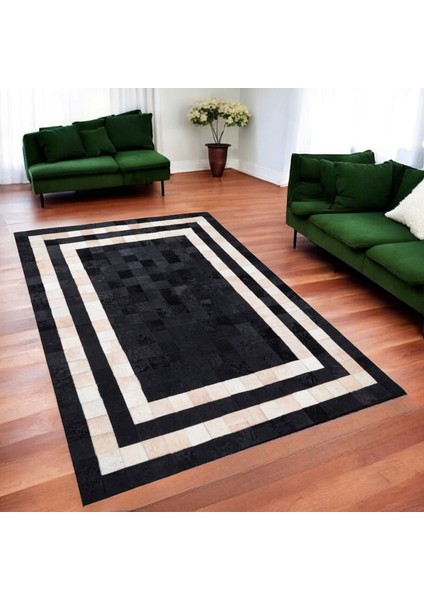 Bej Siyah Dana Derisi Patchwork Halı – El Yapımı Hakiki Deri Kaymaz Giriş Halısı fiyatları