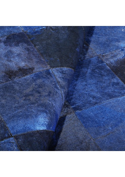 Mavi Dana Derisi Patchwork Halı, Lüks Dekoratif Halı, Kaymaz Tabanlı Hakiki Deri Halı modelleri