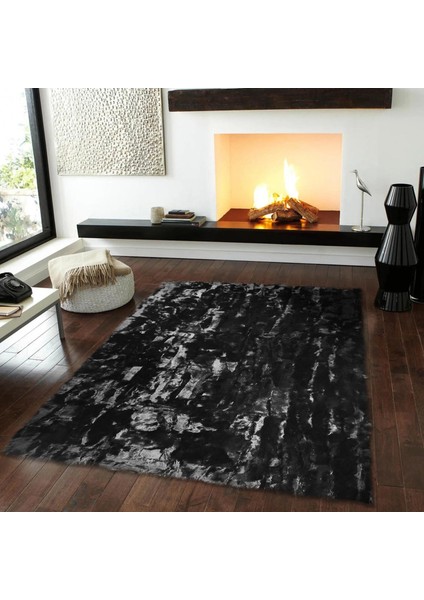 Siyah Doğal Tavşan Halısı - Modern ve Şık Tasarımlı Salon Halısı, Yumuşak Dekoratif Halı fiyatları