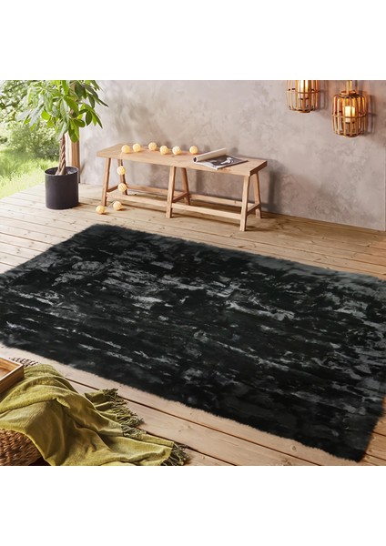 Siyah Doğal Tavşan Halısı - Modern ve Şık Tasarımlı Salon Halısı, Yumuşak Dekoratif Halı fırsatları