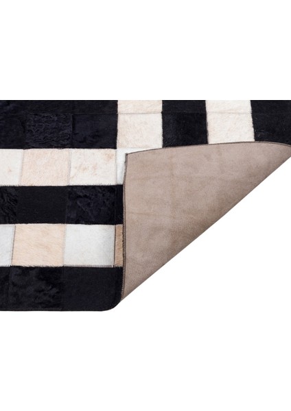 Bej Siyah Dana Derisi Patchwork Halı – El Yapımı Hakiki Deri Kaymaz Giriş Halısı fırsatları
