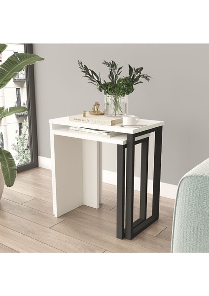 Bohem 2'li Zigon Sehpa Yan Sehpa Metal Ayaklı Uv Baskı Sepet-Jüt Boh7-W fiyatları