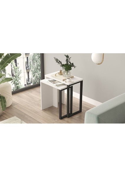 Bohem 2'li Zigon Sehpa Yan Sehpa Metal Ayaklı Uv Baskı Sepet-Jüt Boh7-W modelleri