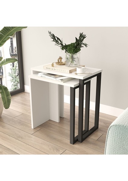 Bohem 2'li Zigon Sehpa Yan Sehpa Metal Ayaklı Uv Baskı Sepet-Jüt Boh7-W fırsatları