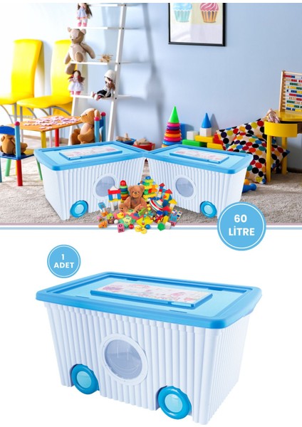 Turkuaz Renkli 60L Taşınabilir Oyuncak Kutusu, Pratik ve Şık Tasarım fiyatları