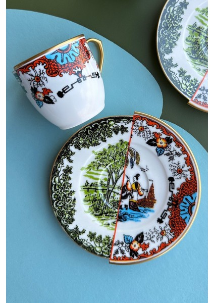 Iki Kişilik Özel Tasarım Yeşil Porselen Fincan Takımı fiyatları