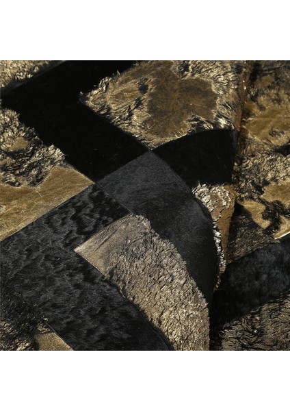 Siyah ve Altın Rengi Dana Derisi Patchwork Halı, Modern Tasarımlı Kaymaz Halı fiyatları