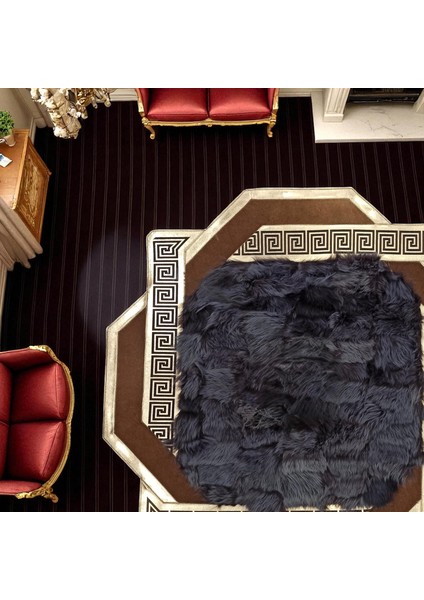 Altın Bordürlü Siyah Toskana Kürkü Halı – El Yapımı Şık ve Yumuşak Salon Halısı fırsatları